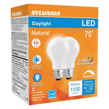 Sylvania Sylvania Natural A19 E26 (Medium) LED Bulb Daylight 75 Watt Equivalence 2 pk 40751
